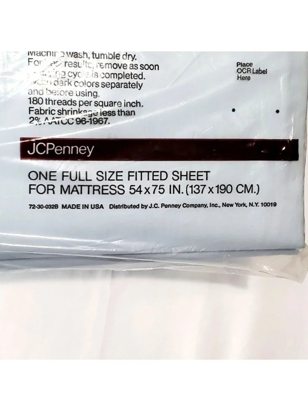 VTG JC Penney Percale Full Size Fitted Sheet Pale Blue 180 Thread Count USA